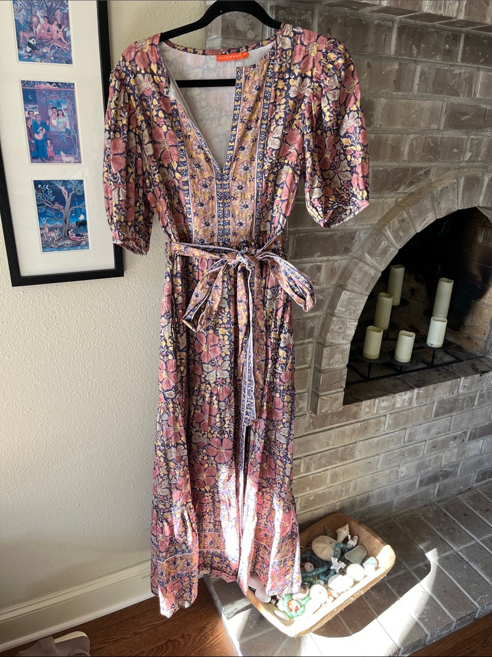 Floral V-Neck Maxi Dress with Belt - Pink Multicolor